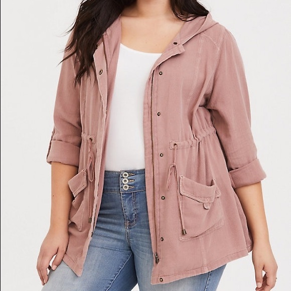 torrid Jackets & Blazers - Torrid Twill Tan/Pink Hooded Anorak Sz.4 NWT